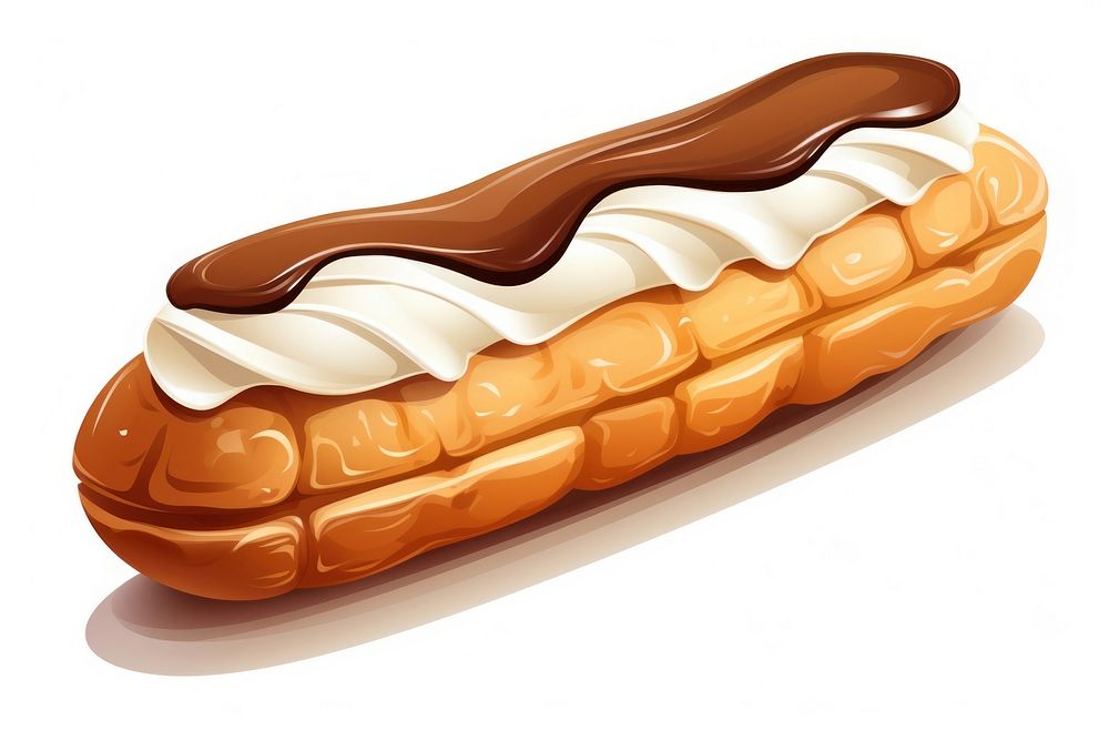 Eclair dessert food white background.