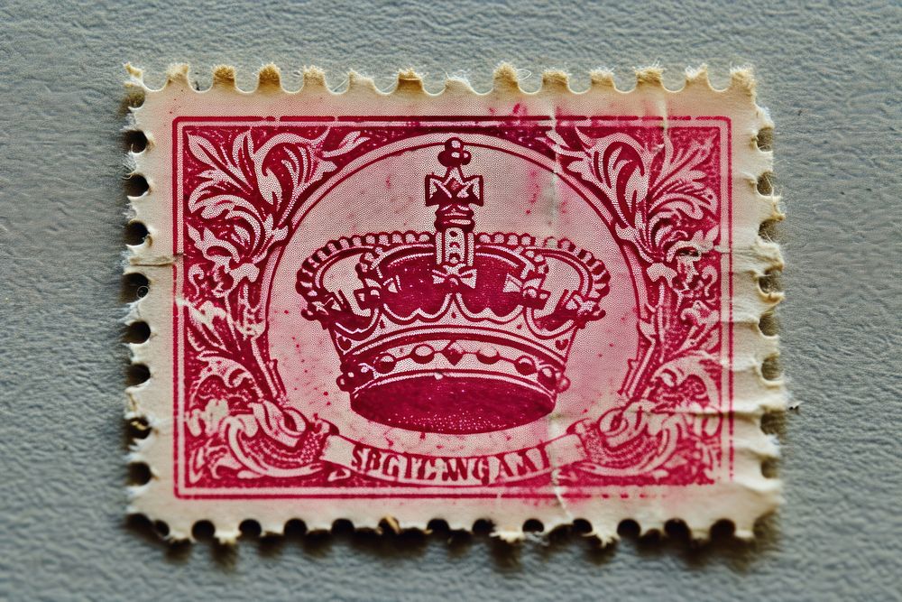 Vintage postage stamp with crown paper text royalty.