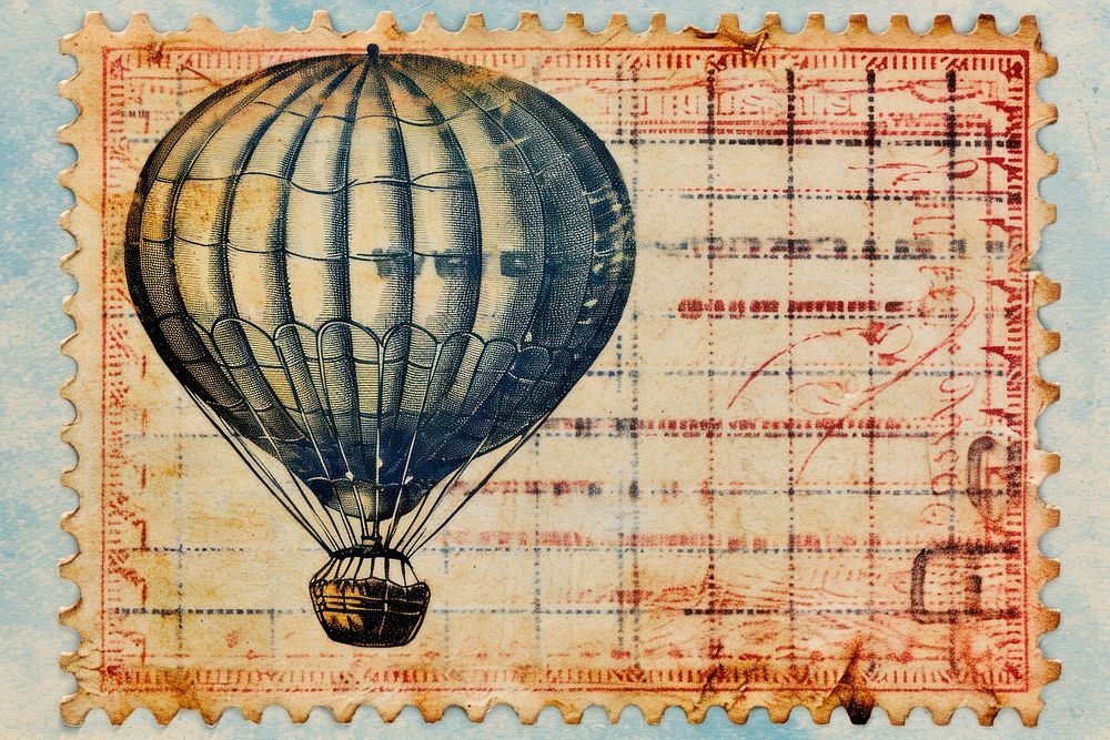 Vintage postage stamp with hot air balloon backgrounds aircraft paper.