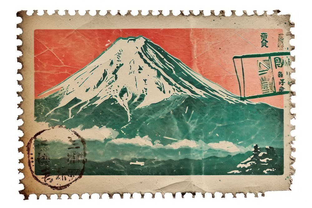 Postage stamp stratovolcano architecture blackboard.