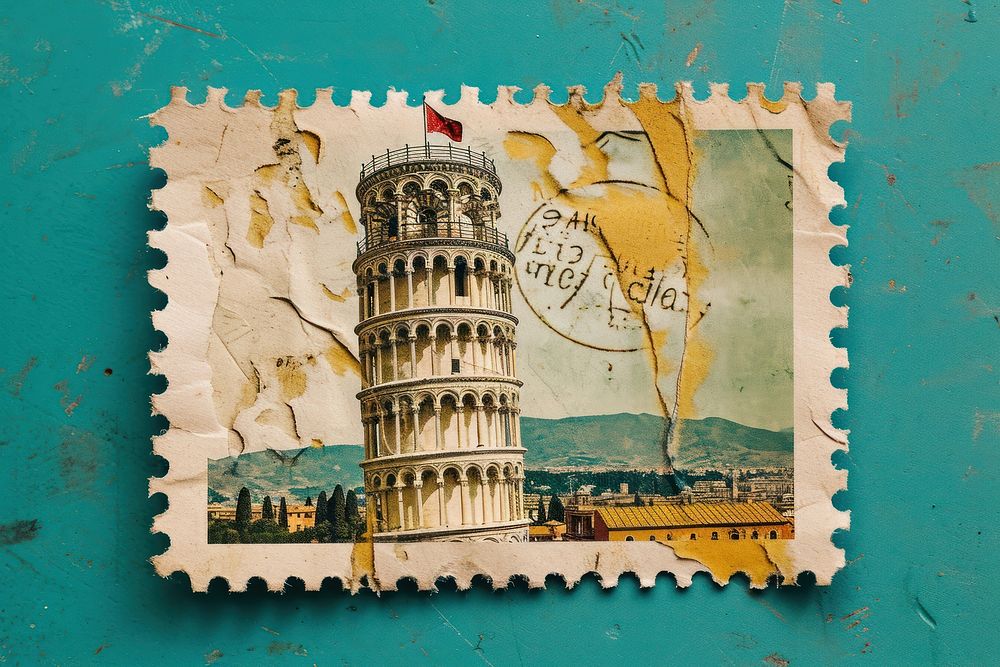 Vintage postage stamp with pisa architecture representation currency.