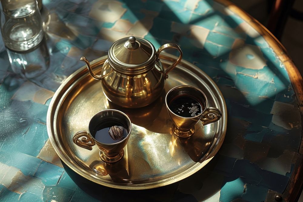 Arabic coffee pot set cup mug refreshment.