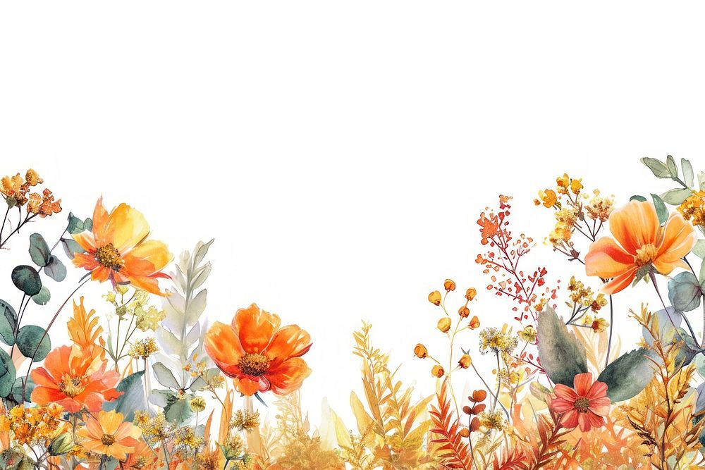 Autumn flowers border nature outdoors painting.