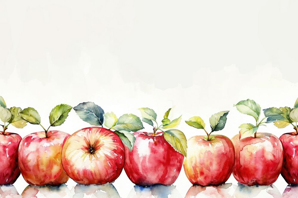 Apples border painting fruit plant.