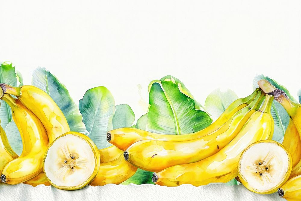Bananas border painting fruit plant.