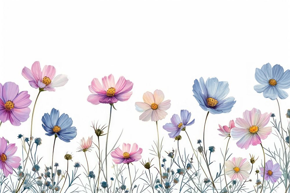 Cosmos flowers border nature outdoors pattern.