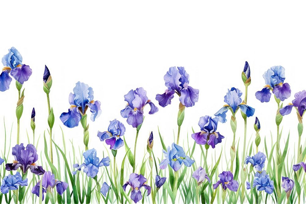 Iris flowers border blossom nature purple.