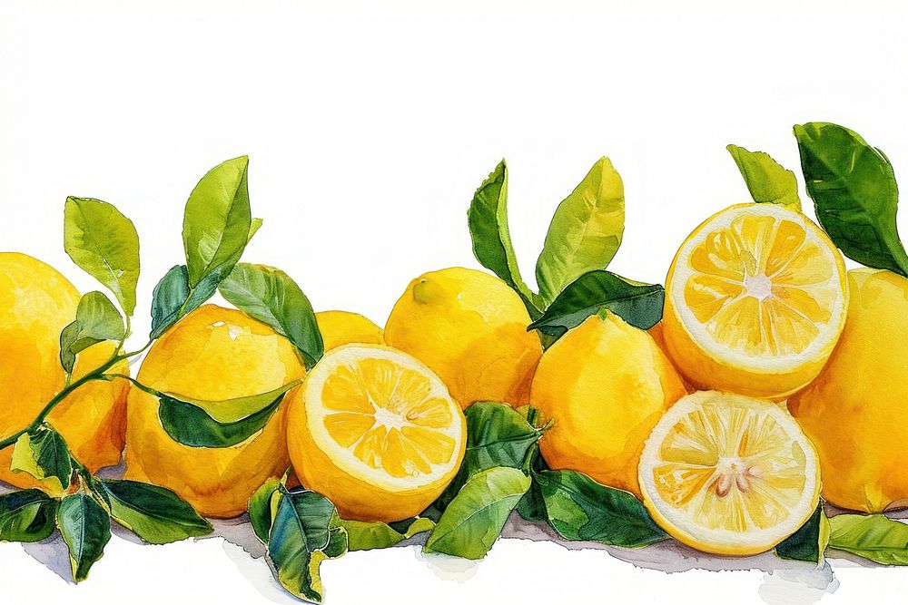 Lemons border painting fruit plant.