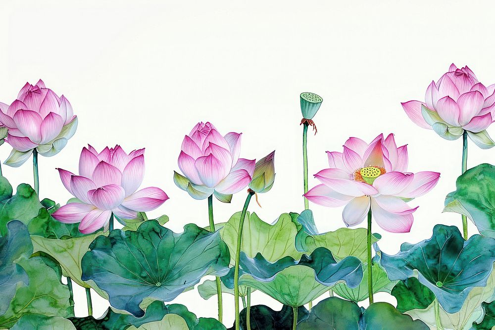 Lotus flowers border painting blossom nature.