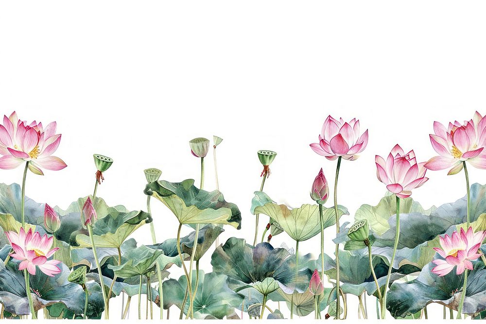 Lotus flowers border painting nature plant.