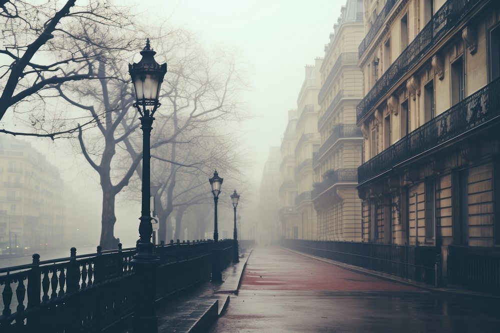 A foggy day architecture cityscape outdoors.