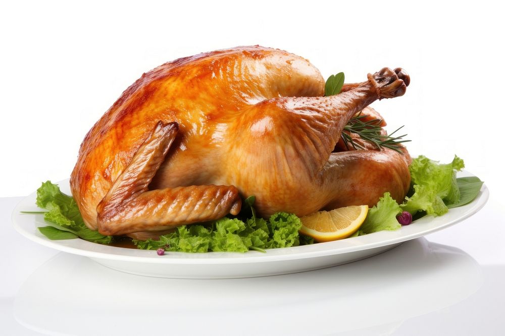 Roasted turkey dinner plate food.