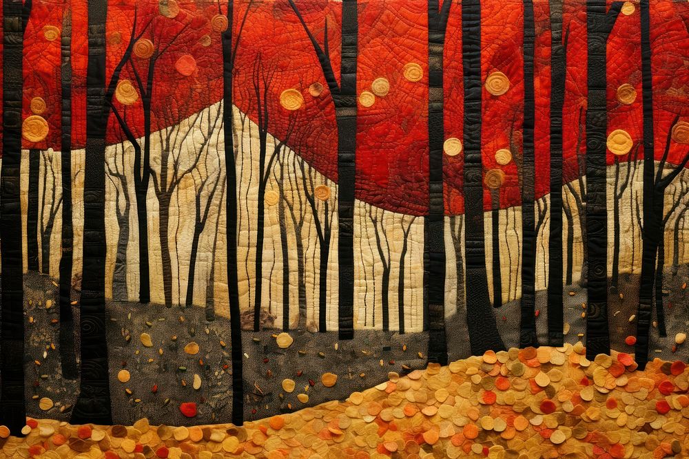 Autumn forest landscape painting art.