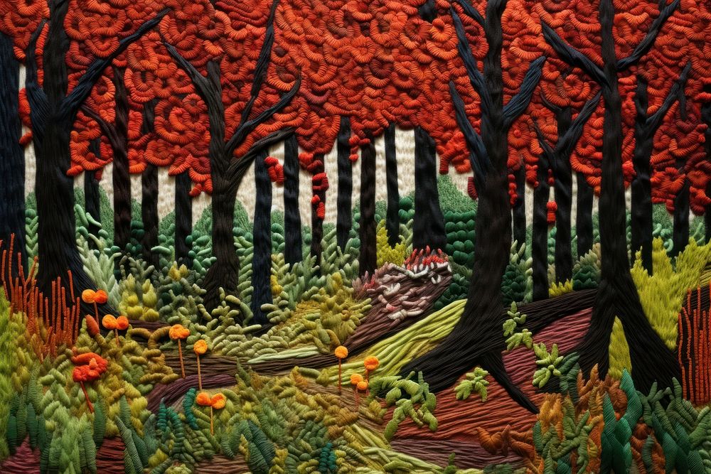 Autumn forest landscape outdoors painting.