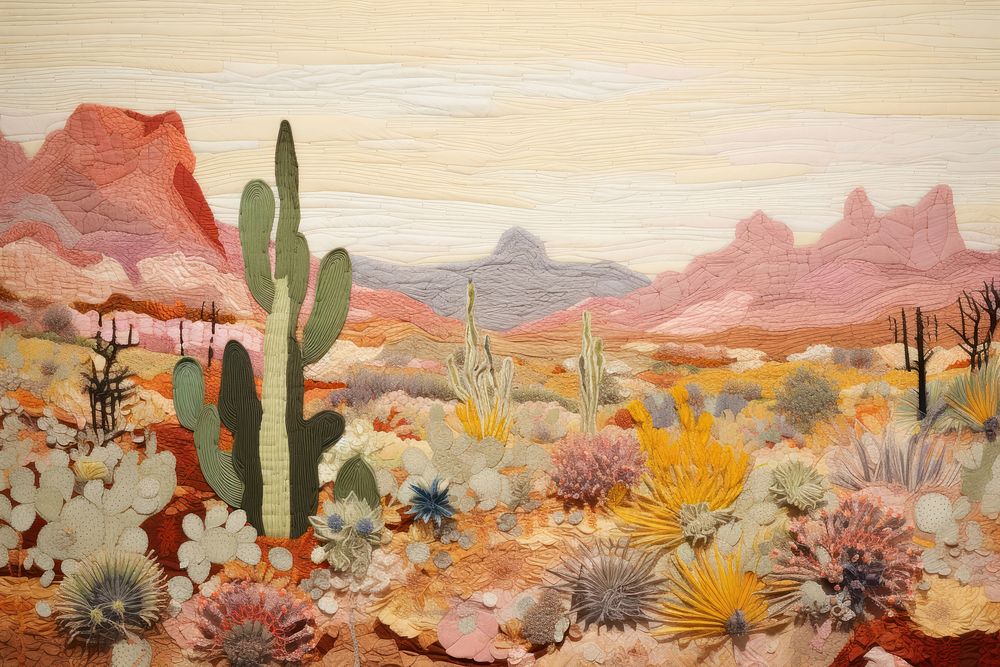 Desert landscape painting cactus.