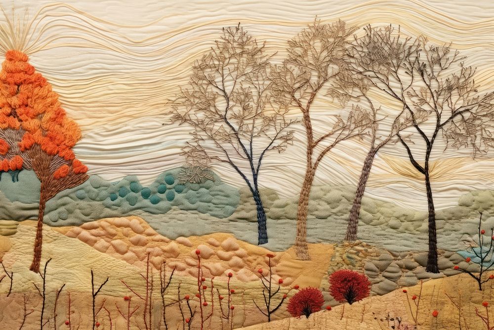 Oasis landscape painting quilt.