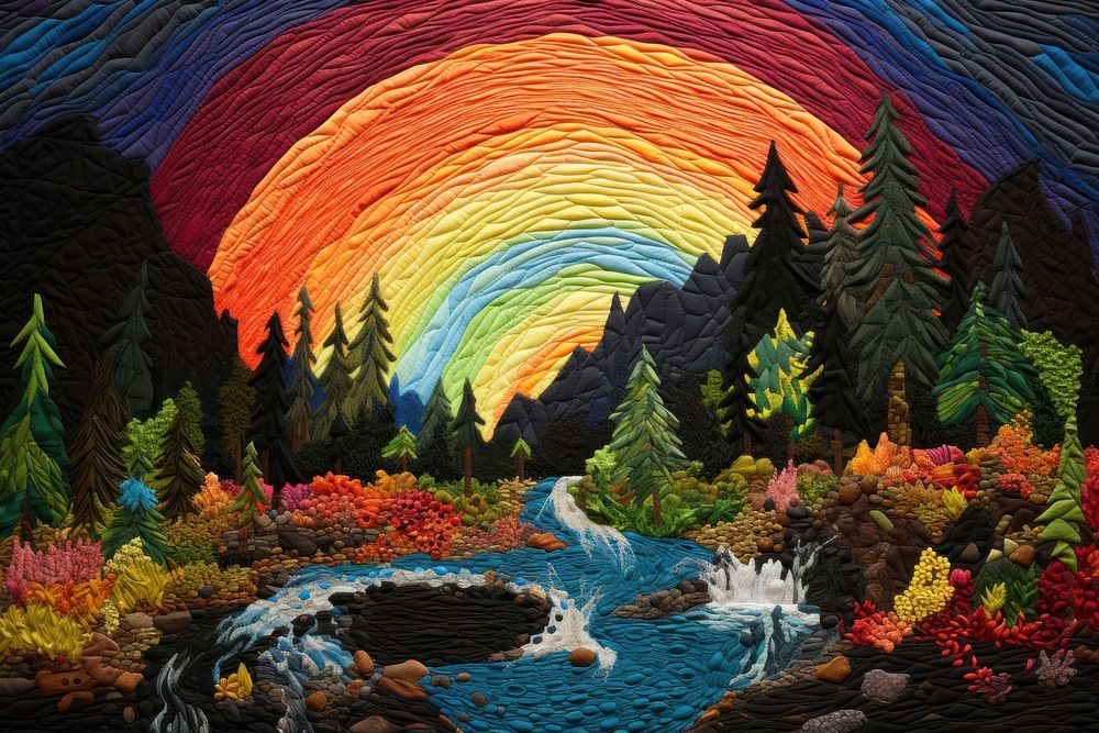 Rainbow landscape outdoors painting.