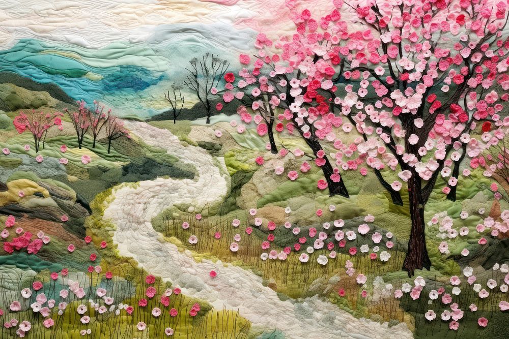 Spring flowers landscape outdoors painting.