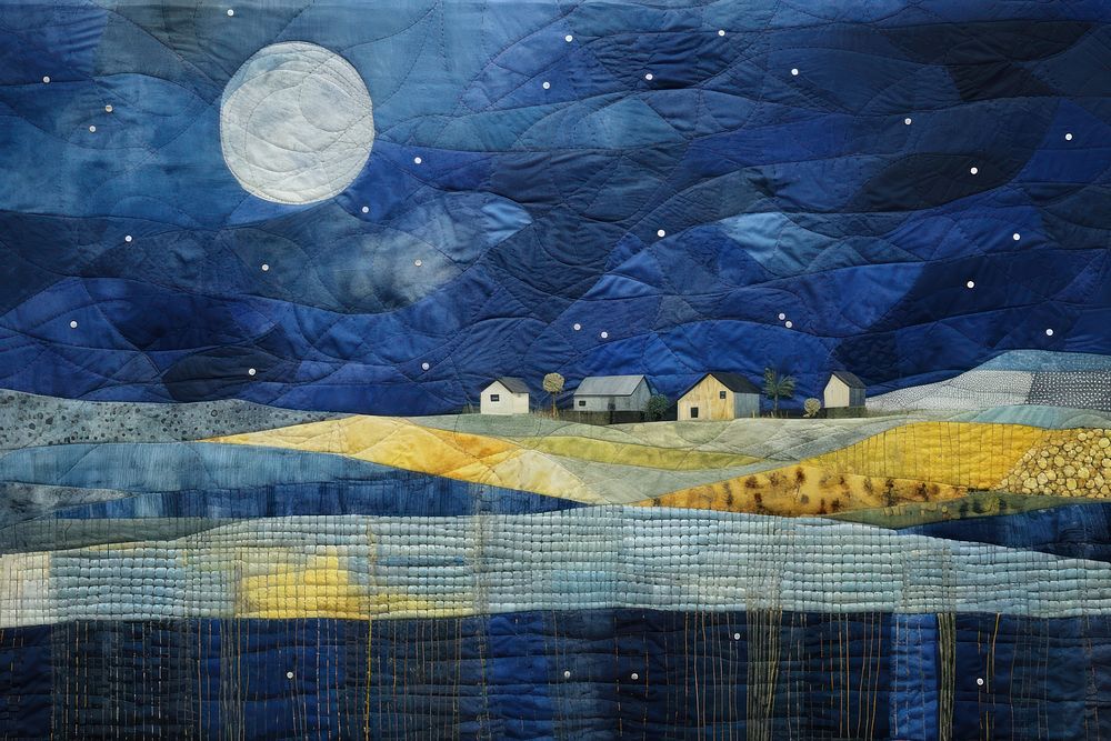 Starry sky landscape outdoors painting.