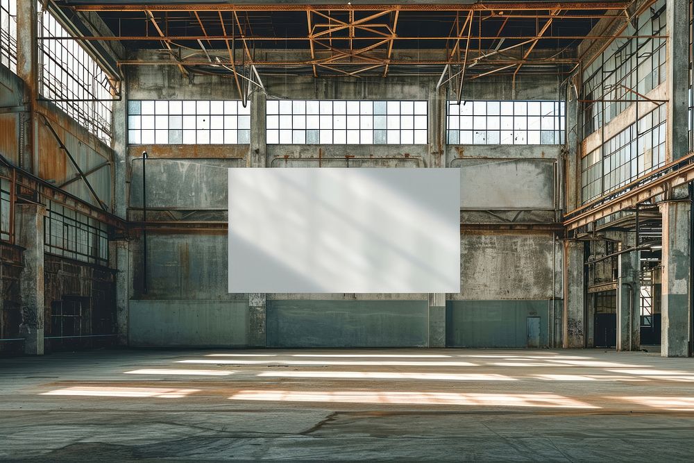 Empty scene of vintage industrial building architecture blackboard warehouse.