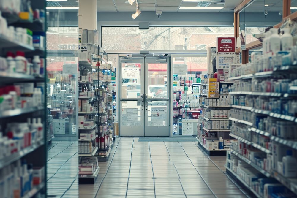 A white poster pharmacy market store.