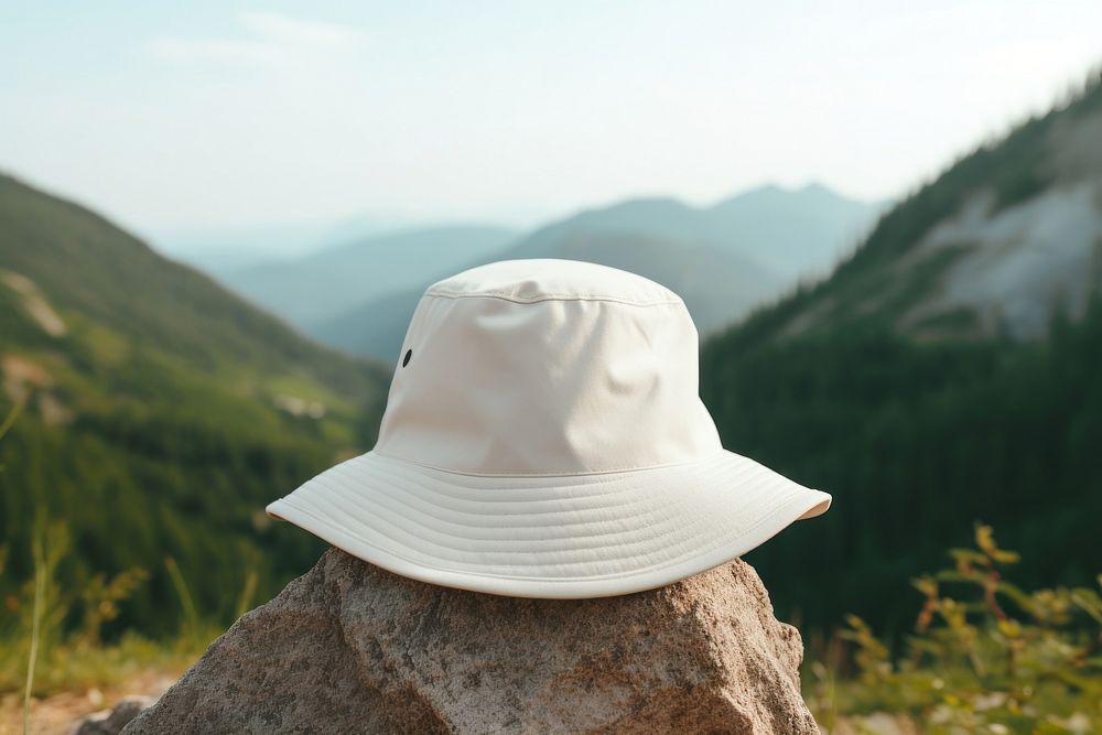Bucket hat  landscape mountain white.