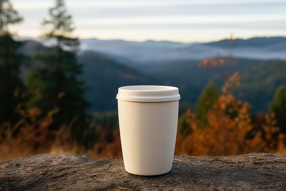 Coffee hot cup  landscape mountain drink.