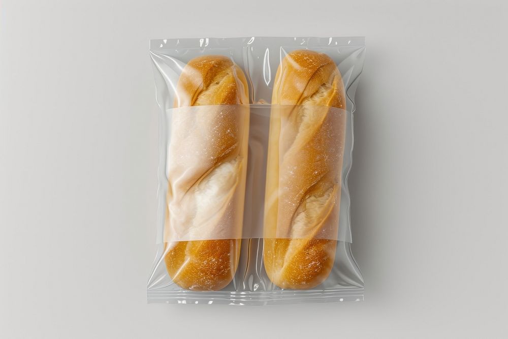 Bakery plastic with blank label  packaging baguette bread food.