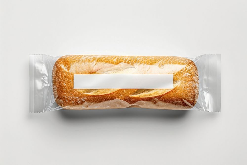 Bakery plastic with blank label  packaging bread food white background.