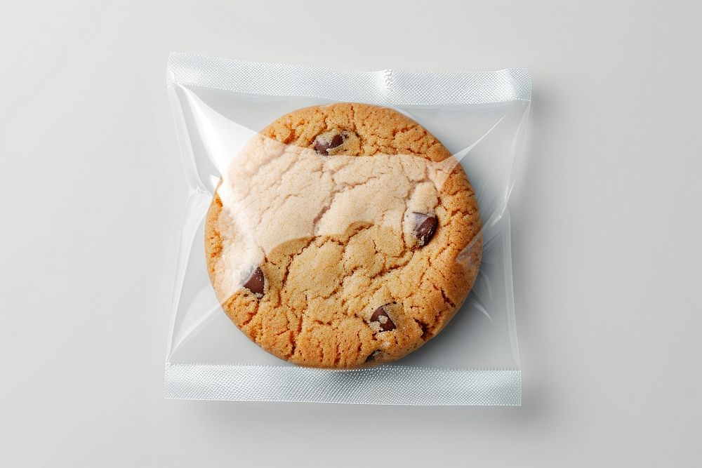 Cookie plastic with blank label  packaging food white background confectionery.