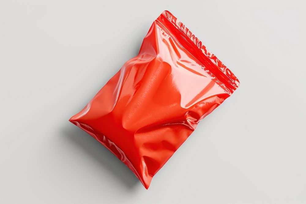 Snack bag white background crumpled ketchup.