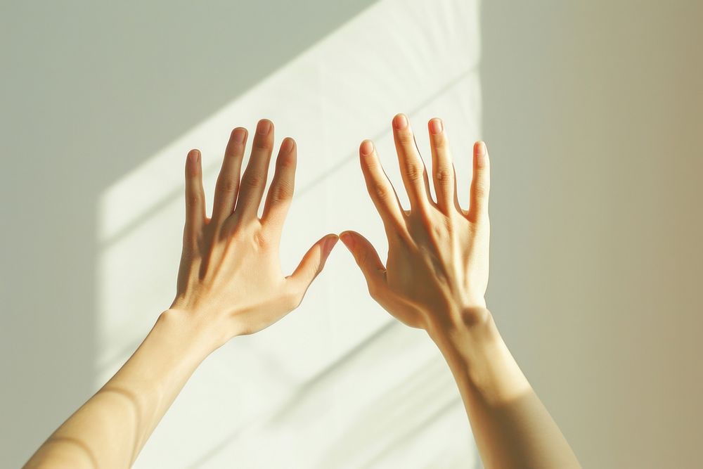 Creative people hands high five adult gesturing touching.