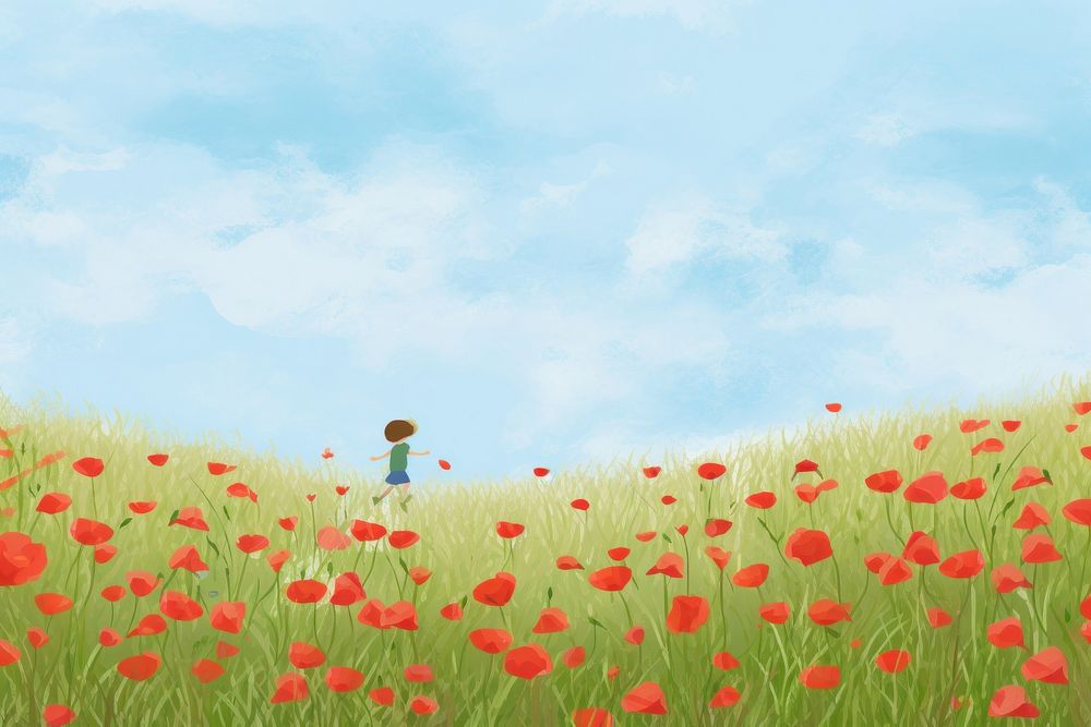 Poppy flower field backgrounds grassland landscape.