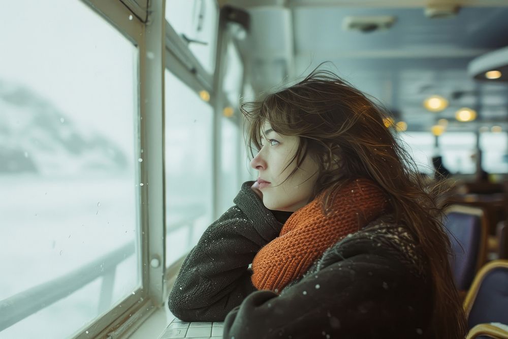 Woman on a cruise ship photography portrait winter.