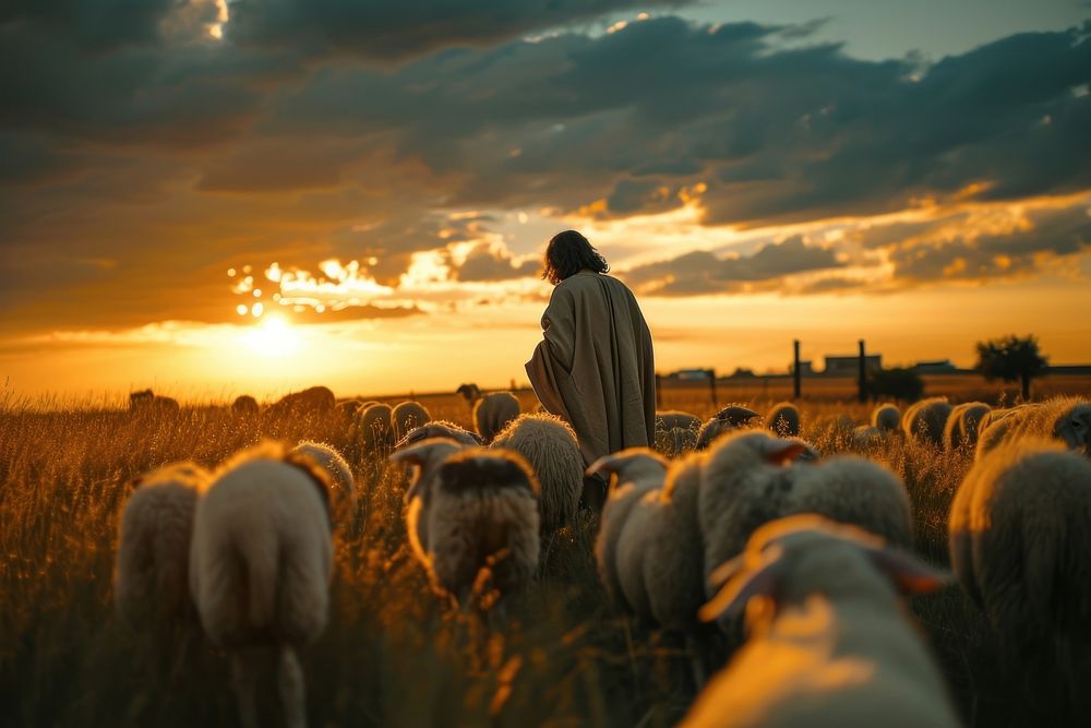 Jesus sheep photography grassland.