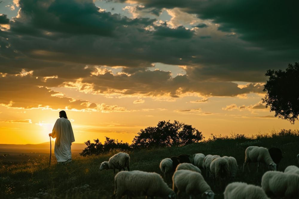 Jesus sheep grassland livestock.
