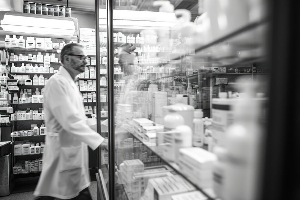 Pharmacist pharmacy adult shelf.
