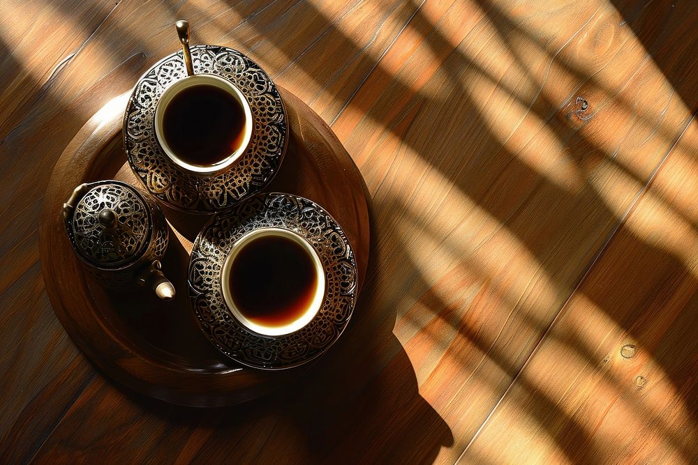 Arabic coffee pot set drink wood cup.