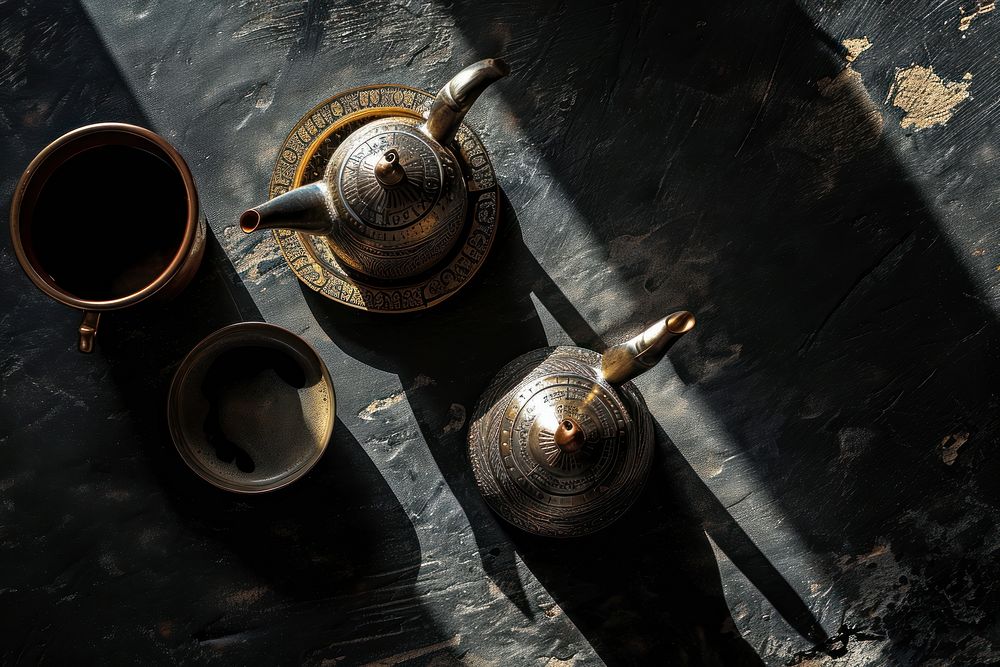 Arabic coffee pot set refreshment tableware crockery.
