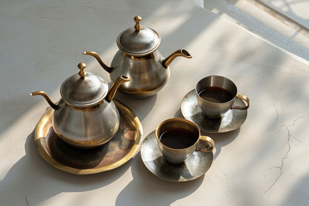 Arabic coffee pot set teapot saucer cup.