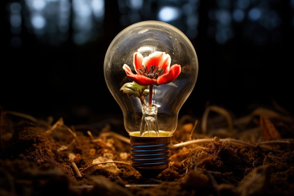 Light bulb with poppy flower light lightbulb electricity.