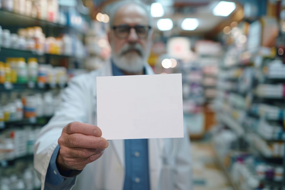 White paper sign pharmacy holding adult.