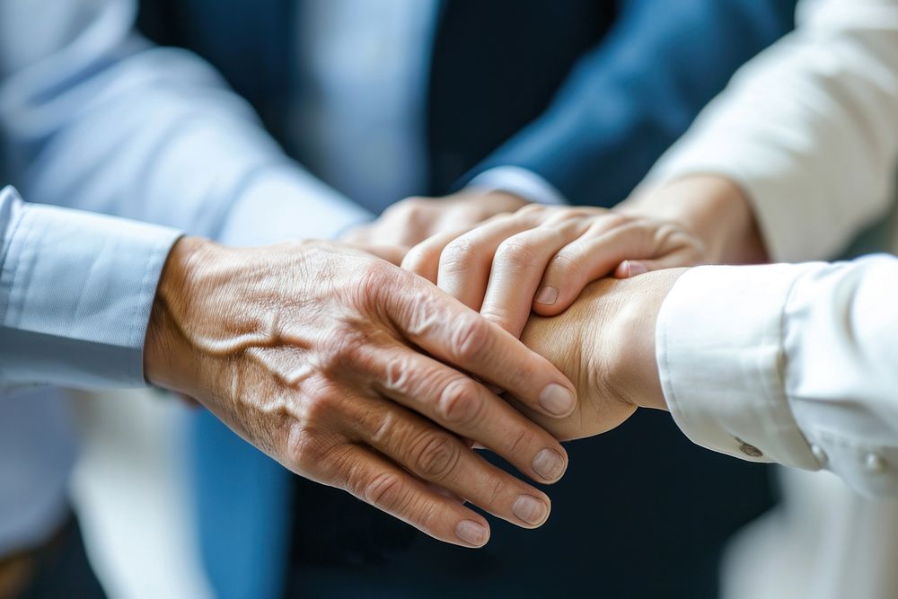 Hands of business people togetherness agreement handshake.