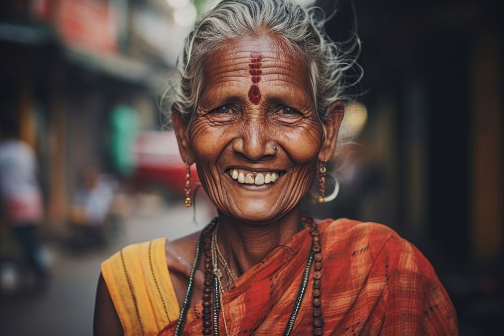 Woman in new delhi street adult smile happy.