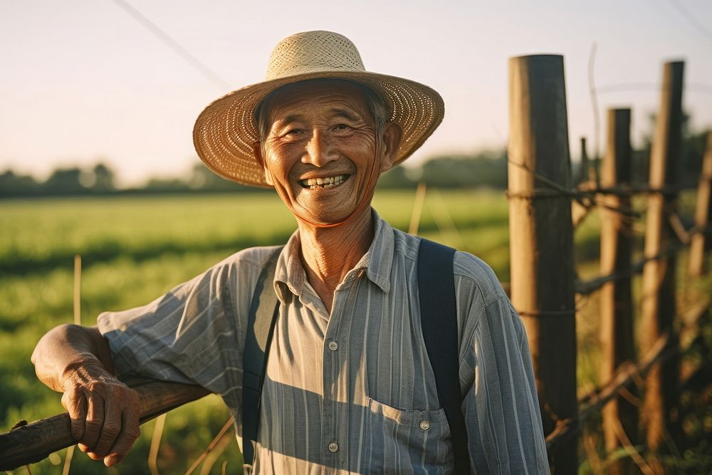 An asian farmer outdoors smiling adult.