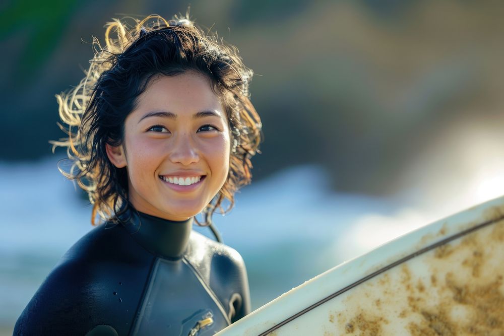 Surfer outdoors smile wetsuit.