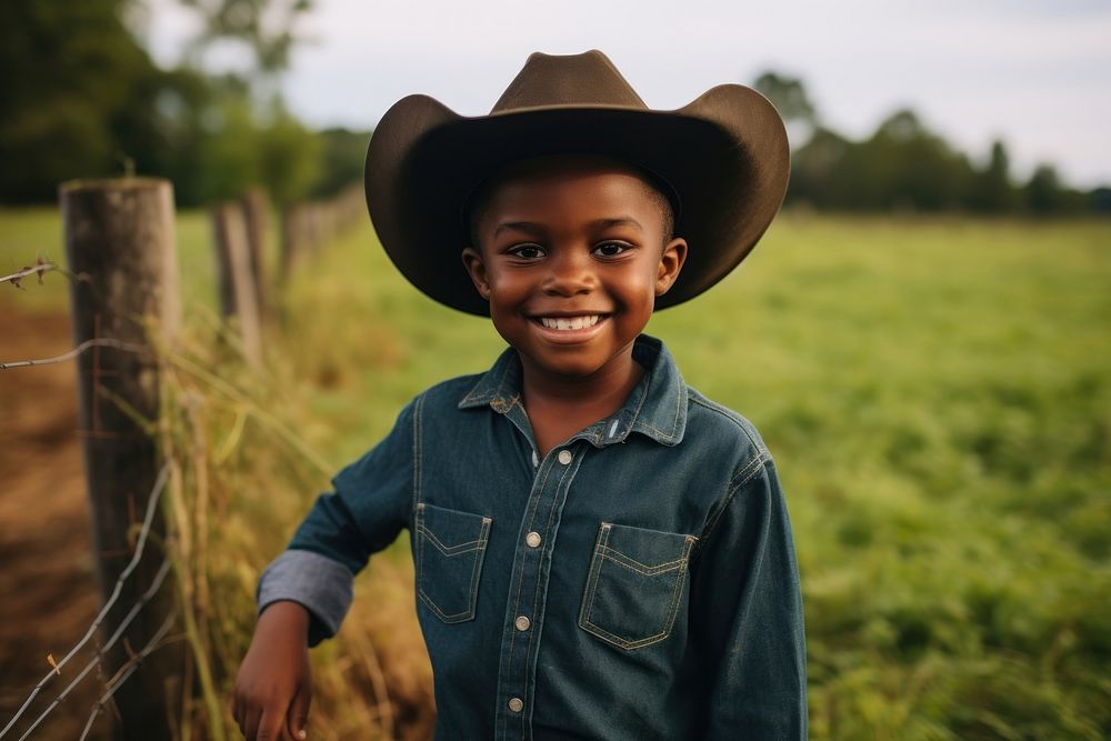 Black kid farmers portrait outdoors smiling.