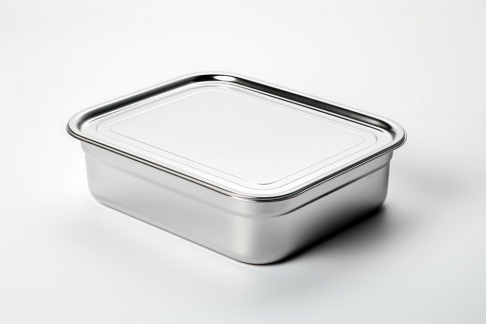 Food stainless container  silver white background electronics.
