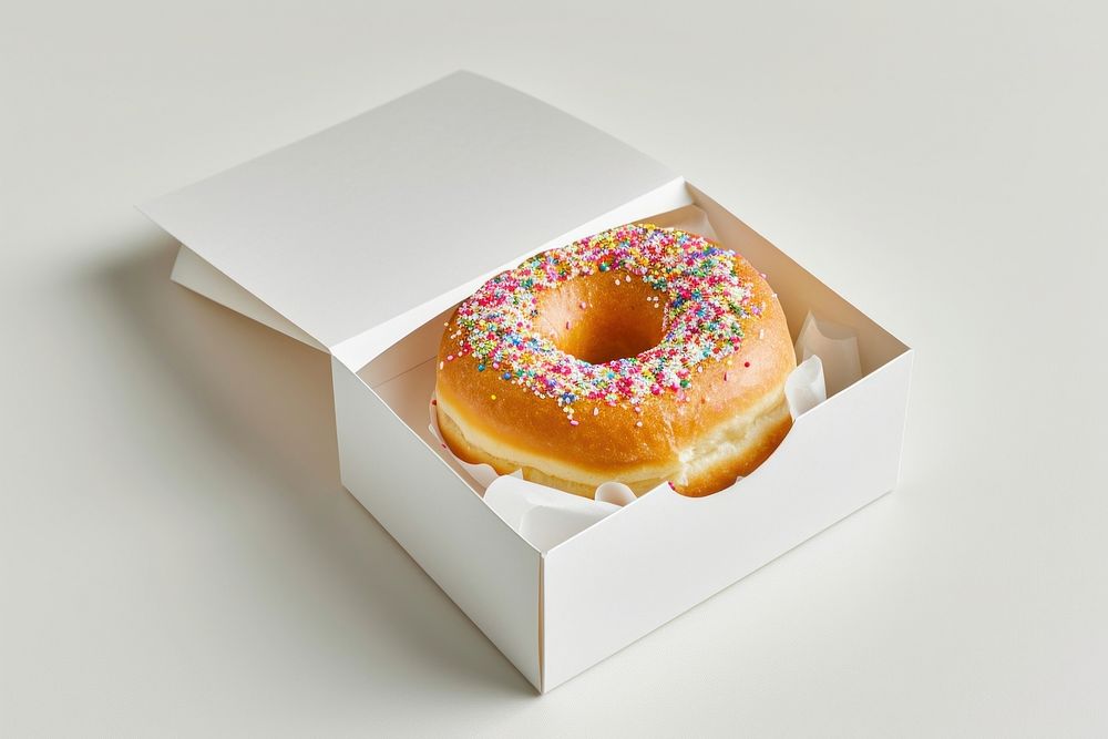 Donut in the white box  bagel food confectionery.