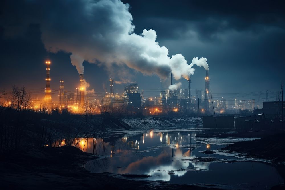 Factory night time architecture pollution | Free Photo - rawpixel